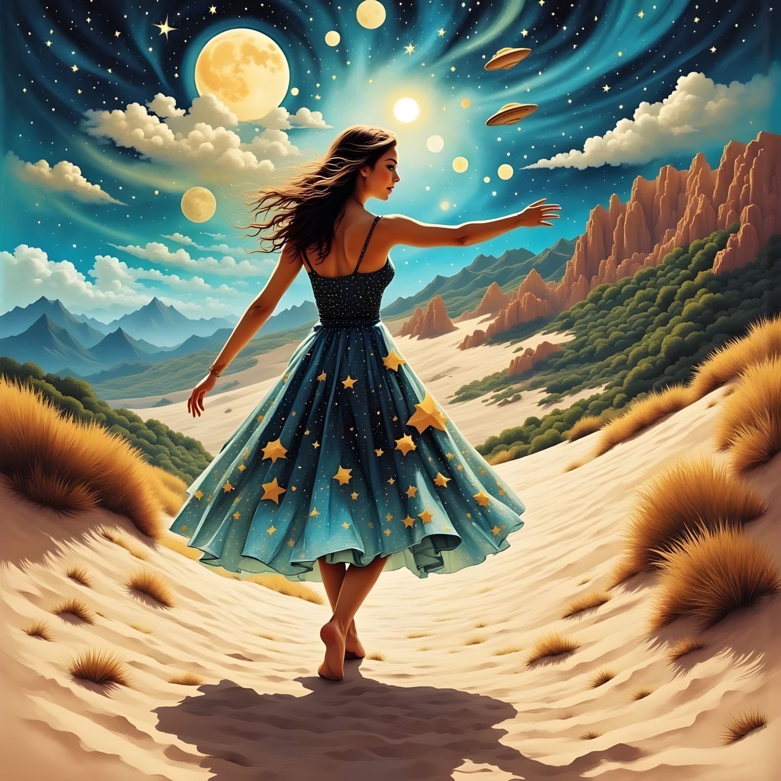 Ethereal Dance in Futuristic Landscape