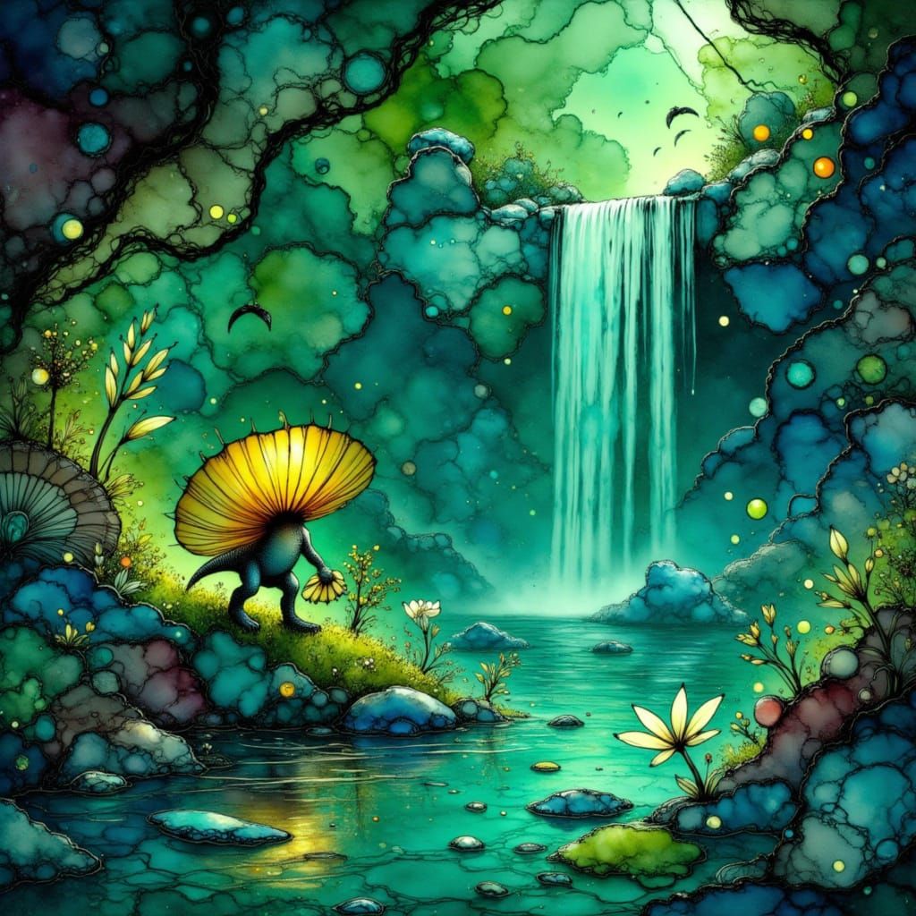 Bioluminescent Baby Terontesaurces in Lush Greenery