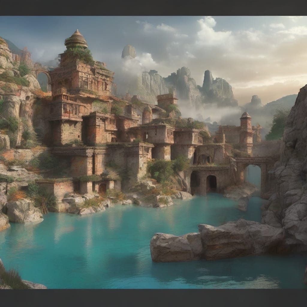 Floating Island in Constructivist Style with Cyan & Orange