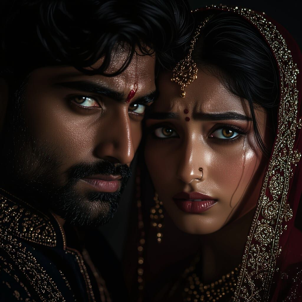 Emotional Indian Couple Portrait in Dark Romance Mood
