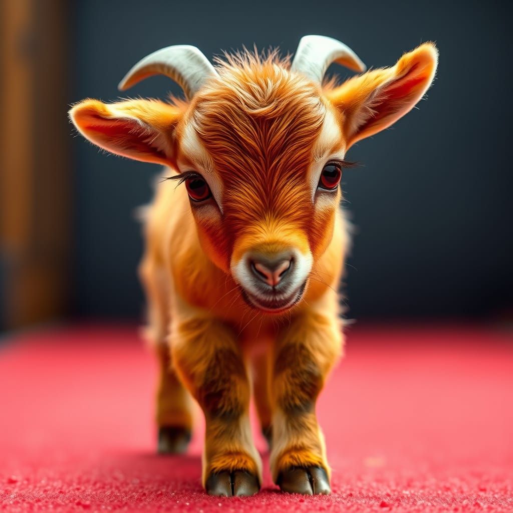 Cute Baby Goat Struts Red Carpet
