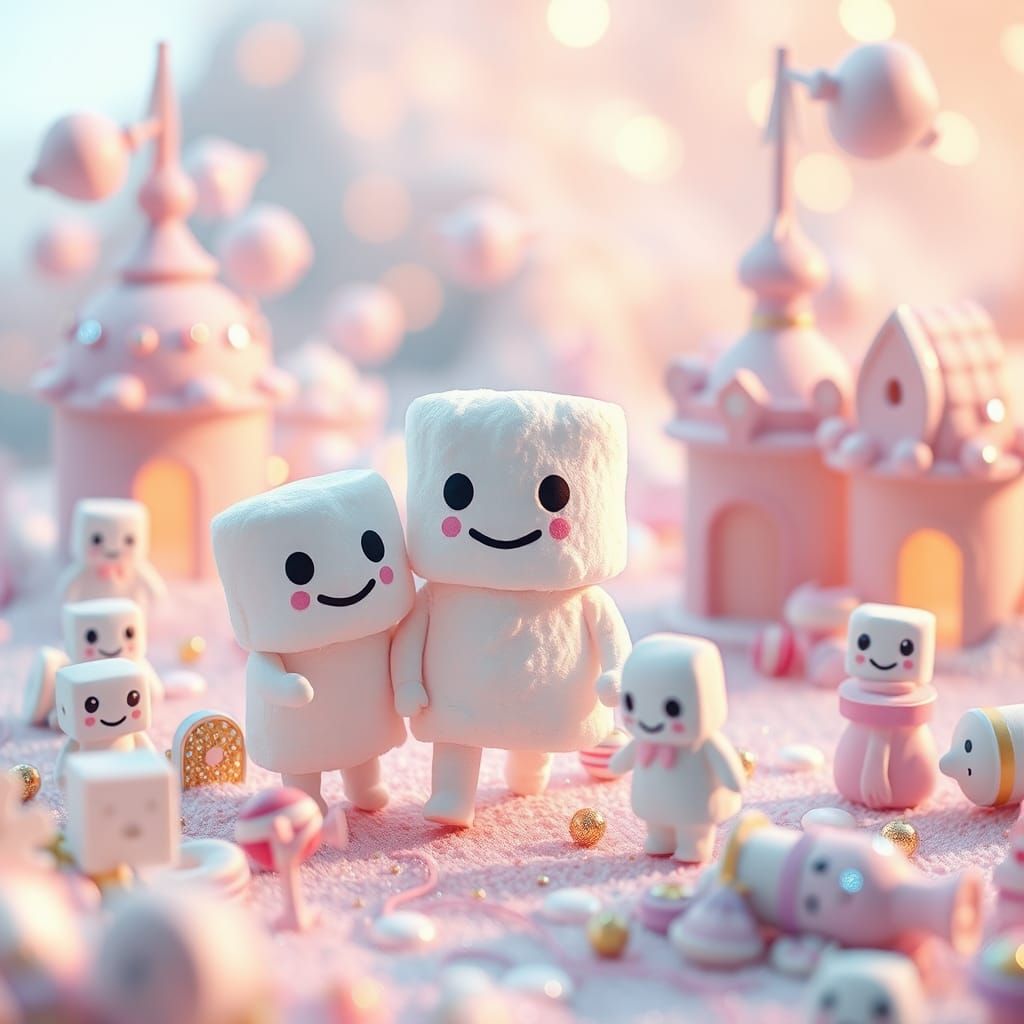 Marshmallowpunk World with Candy Buildings and Pastel Colors