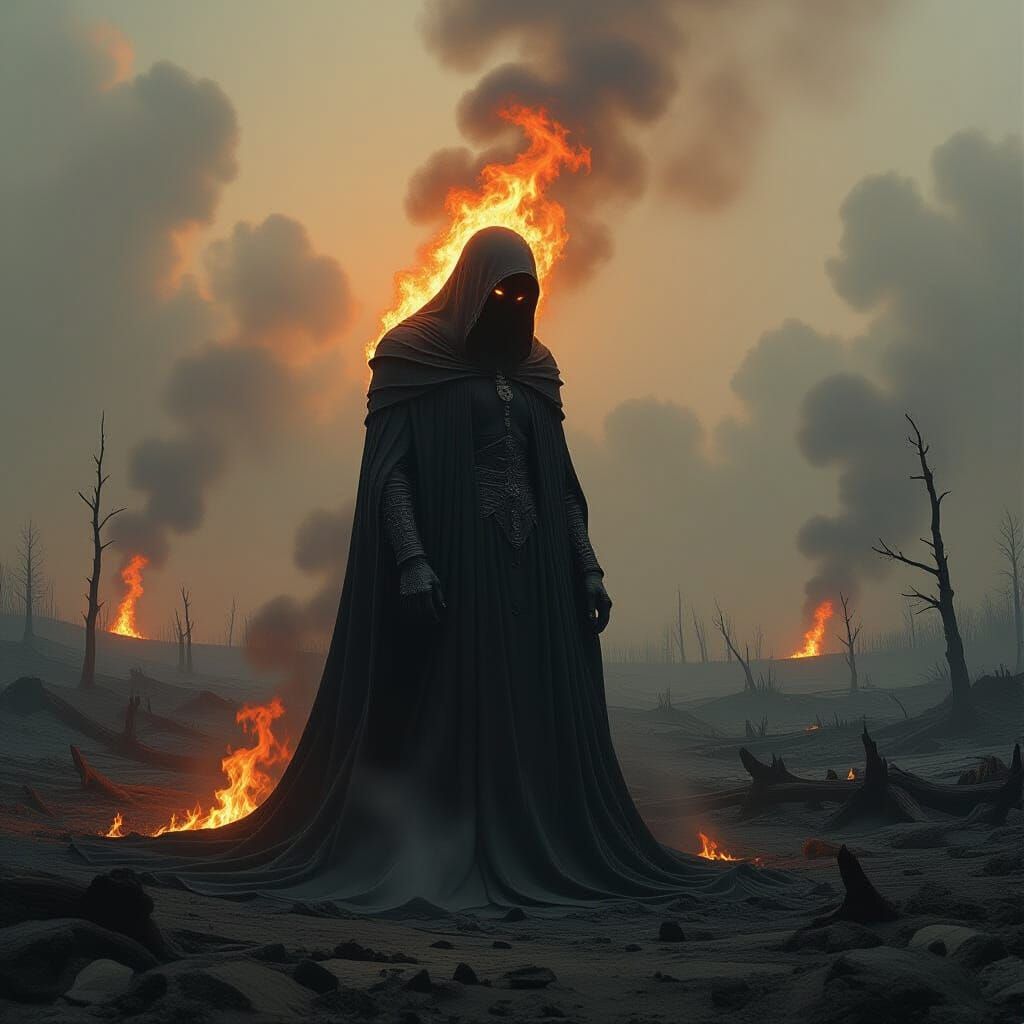 Figure Engulfed in Flames in Surreal Style