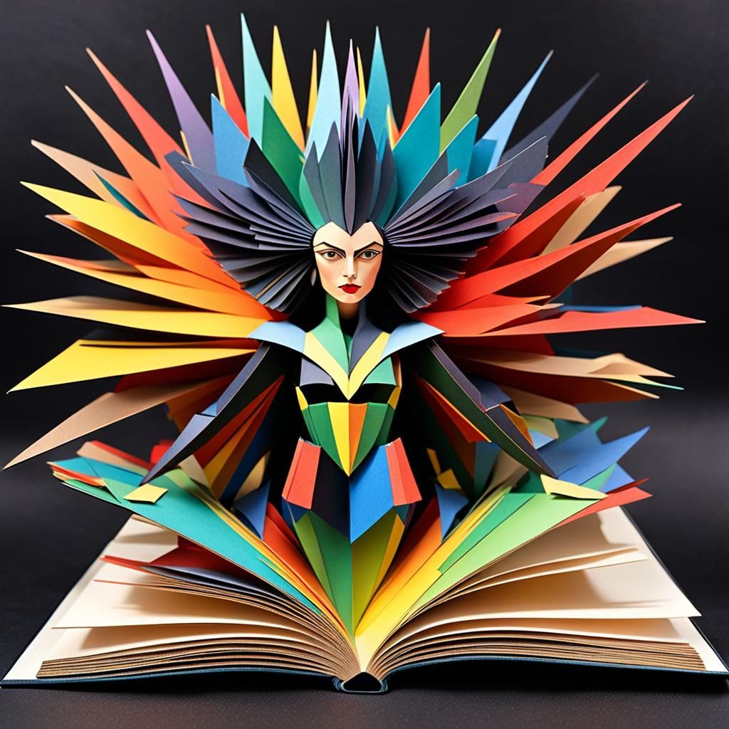 Thunderbird Woman Emerges from Cubist Pop-Up Book