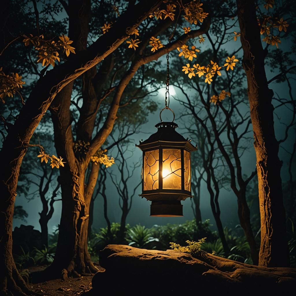 Mystical Night: Ancient Lantern Lights the Darkness