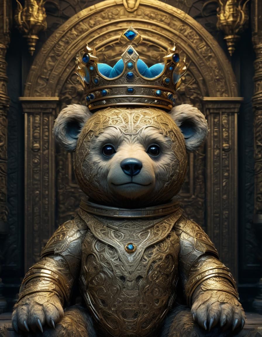 Crowned Teddy Bear in Royal Setting
