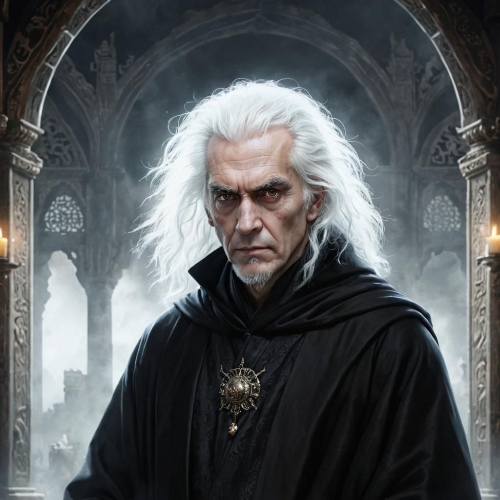 Stern Sorcerer in Black Silk Robes