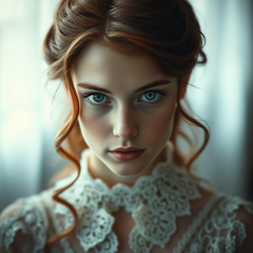 Woman Portrait in Pre-Raphaelite Style with Soft Light