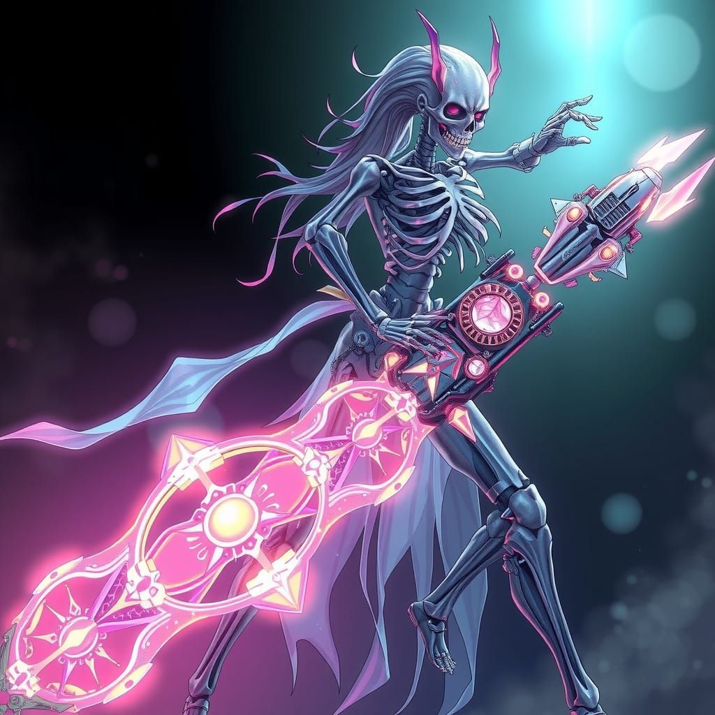 Ethereal Skeleton Warrior in Dark Fantasy Anime Style