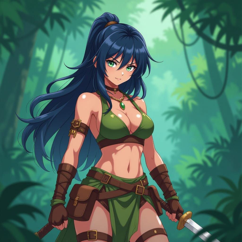 Anime Jungle Warrior in Cel-Shaded Style