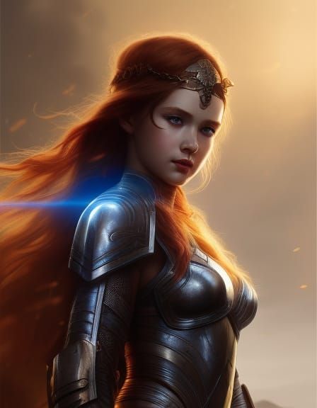 Warrior girl with wavy red hair 32