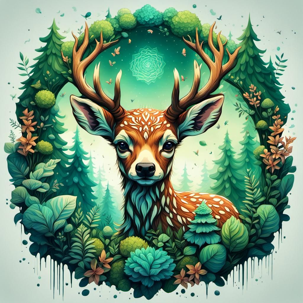 Detailed Forest Fawn Mandala in Digital Illustration