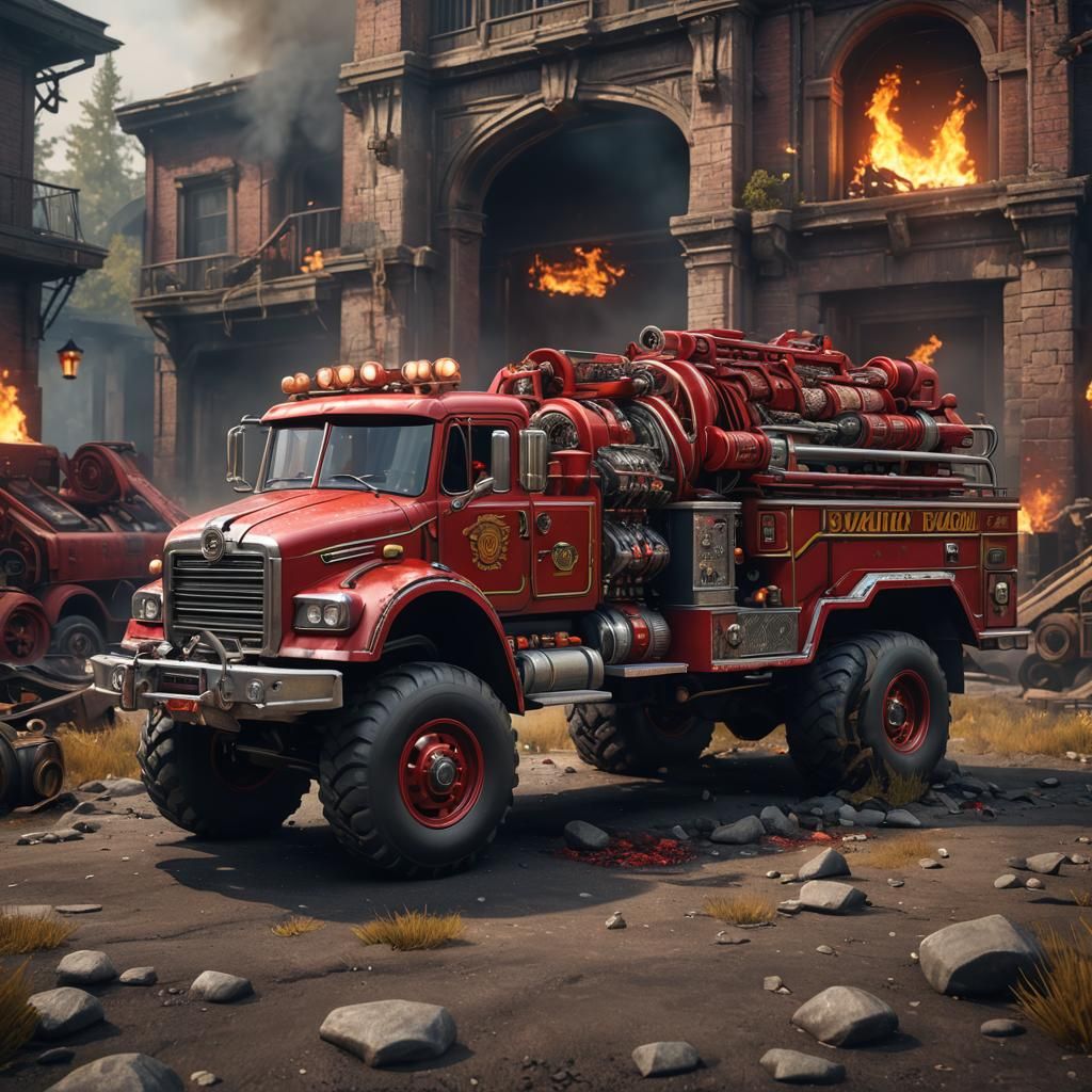 Detailed Matte Painting of a Tonka Fire Truck