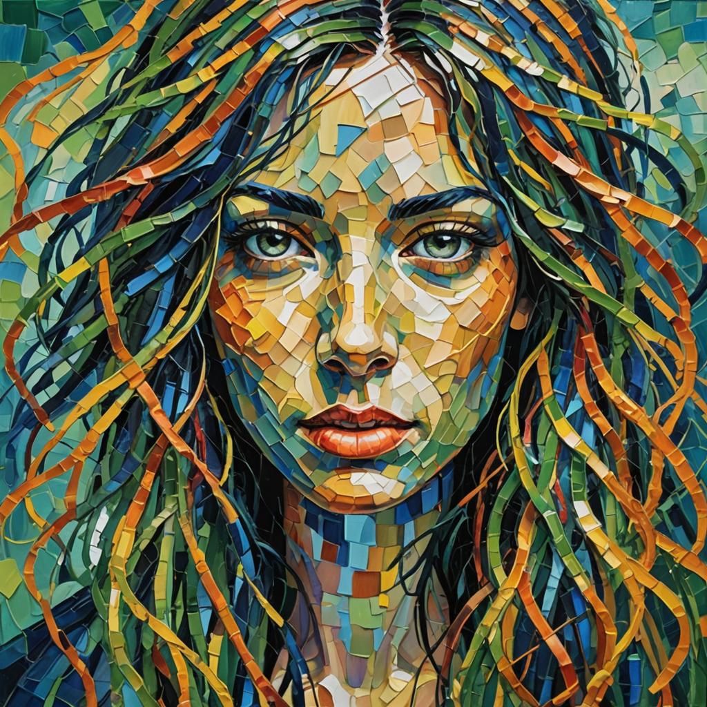 Expressionist Portrait of Woman in Neo-Impressionism Style