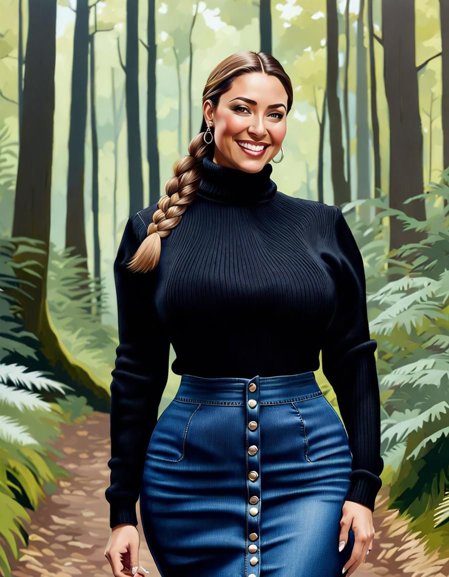 Elegant Woman in Forest, as Oil Painting