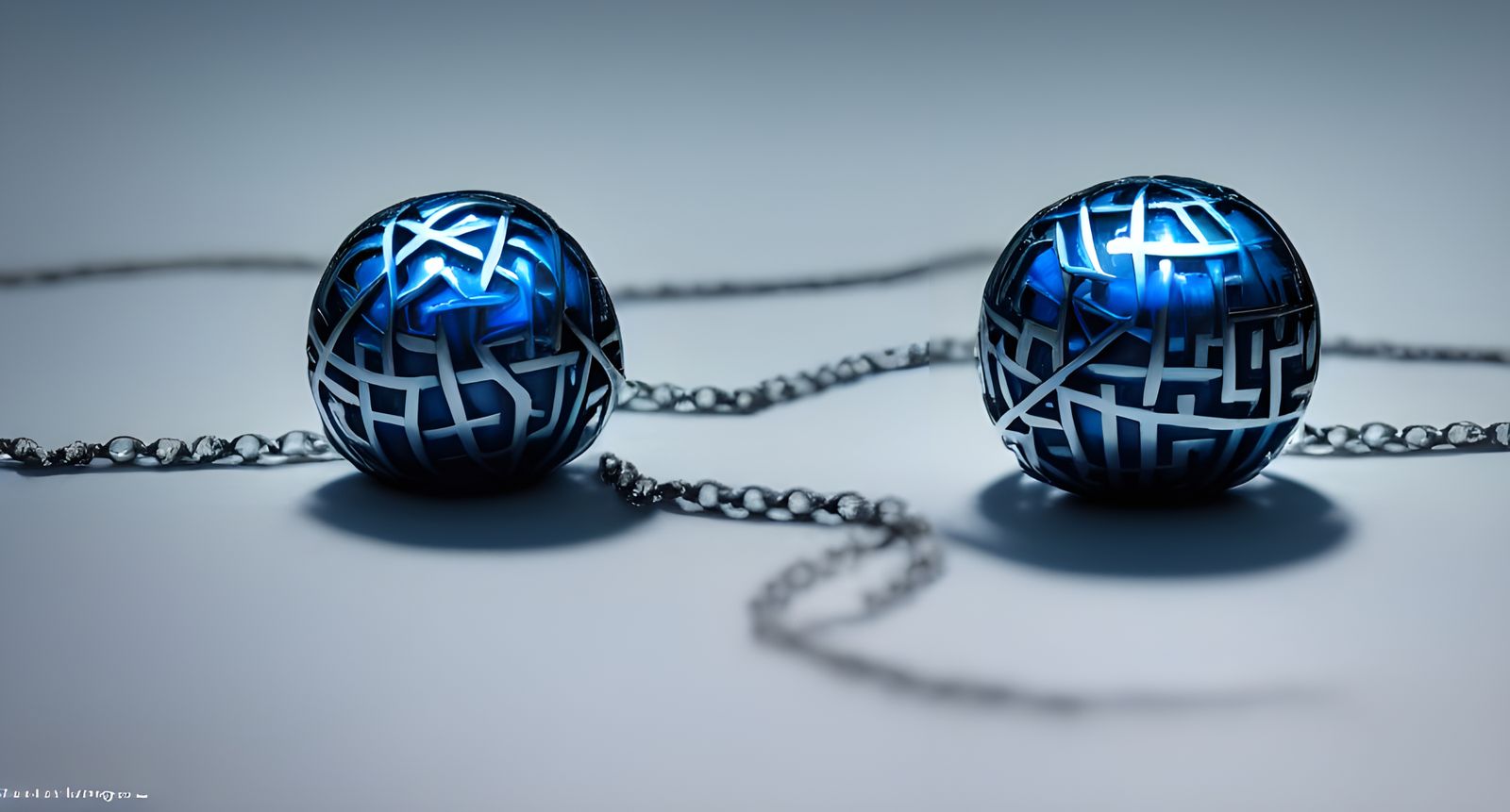 Silver Talisman Behind Blue Glass Ball in Synthwave