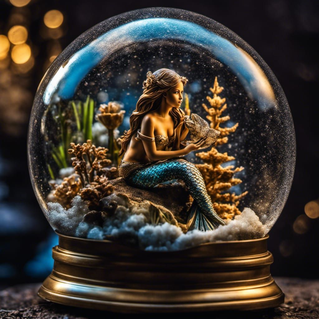 Hyperrealistic Mermaid in Snow Globe