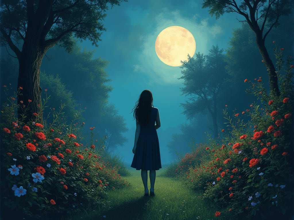 Moonlit Contemplation in a Serene Garden