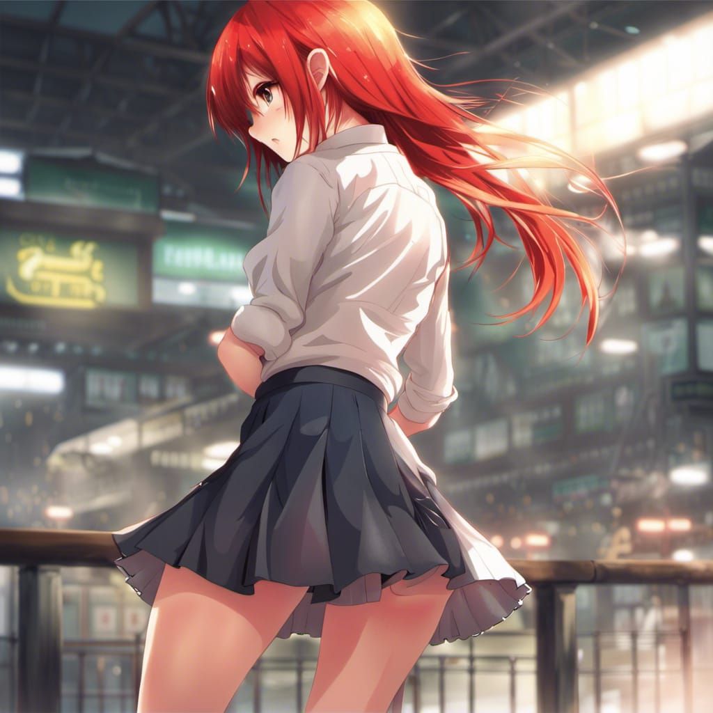 Red-Haired Girl in Anime Key Visual Style