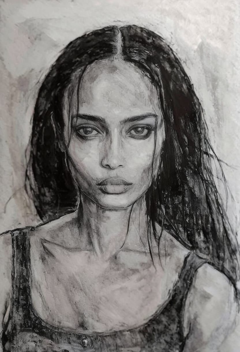 Goth Emo Girl Portrait in Impasto Style