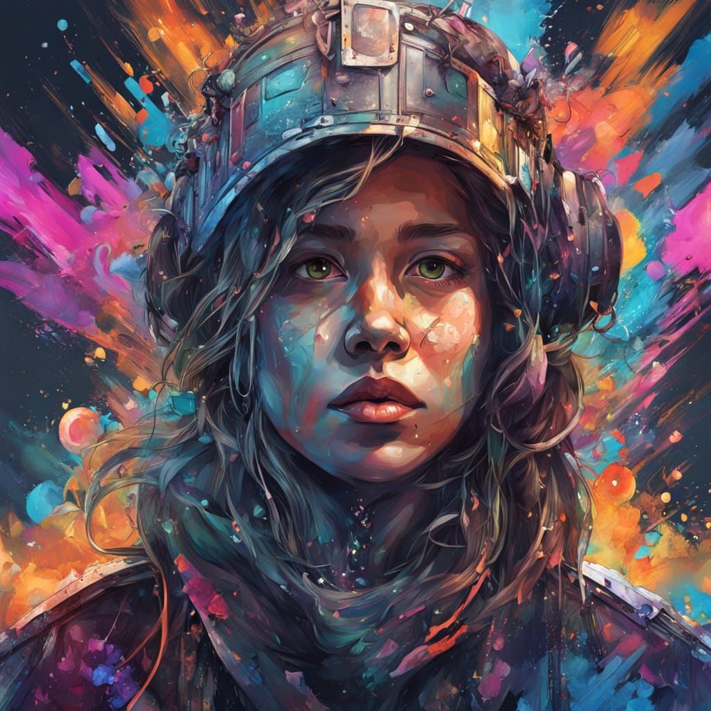 Crystal Woman's Face With Holographic Tear, Cosmic Art