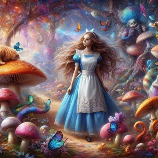 Alice in Wonderland Dreamscapes in Whimsical Art Style