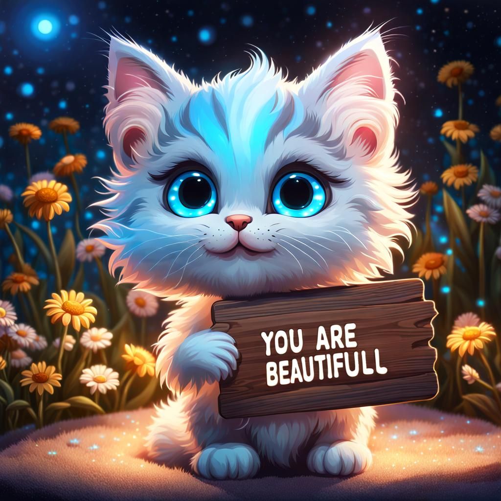 Adorable Space Kitten with Glowing Eyes