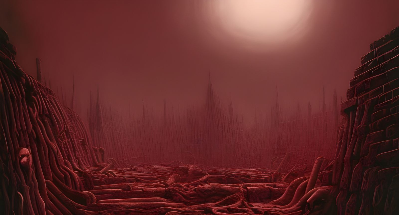 Gothic Bone Wall in Hellish Landscape