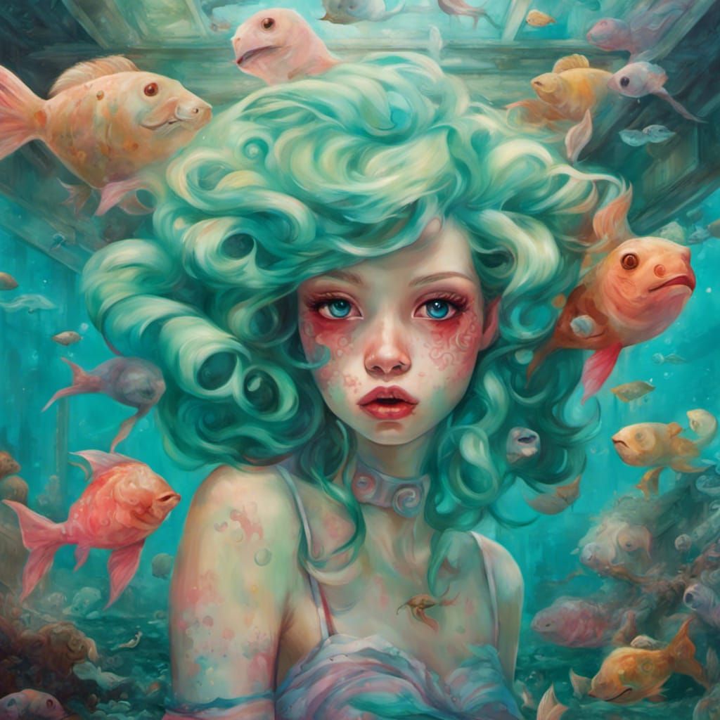 Surreal Mermaid in Abandoned Atlantis, Twisted Style