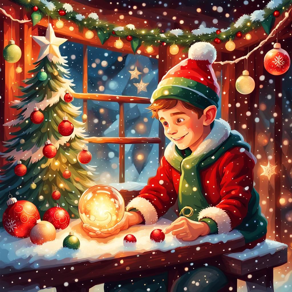 Whimsical Christmas Elf in Winter Wonderland