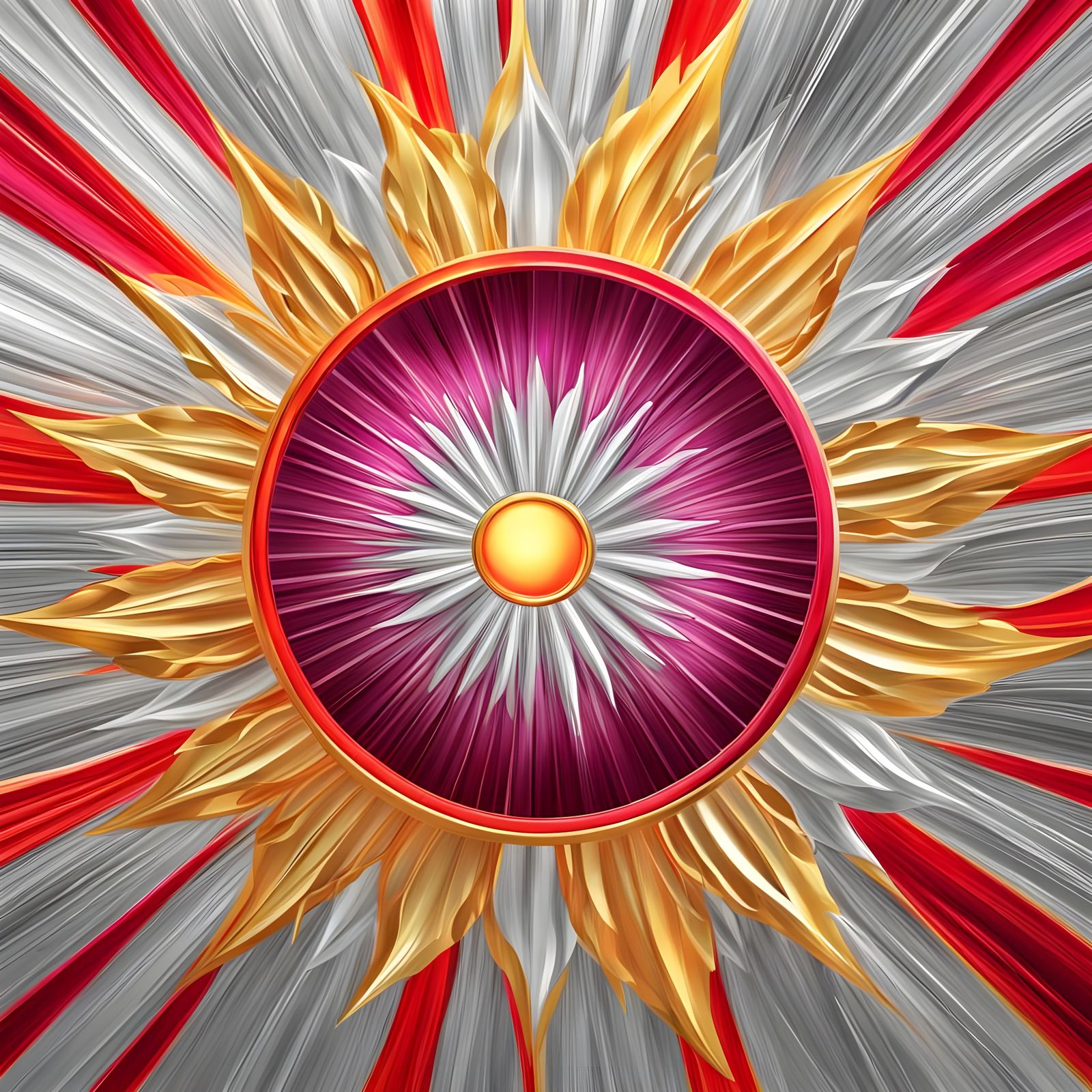 Spinning Sun Digital Painting in Gold and Silver