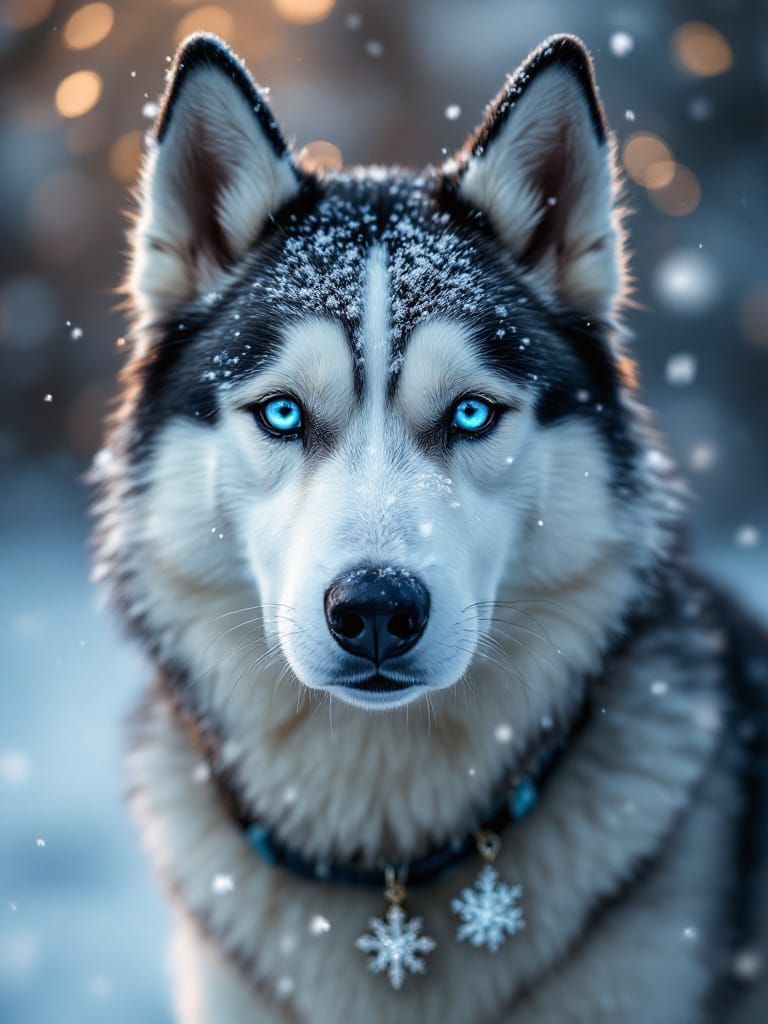 Photorealistic Husky Portrait in Snowy Enchantment