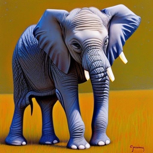 Baby Elephant Oil Painting in Gurney Style