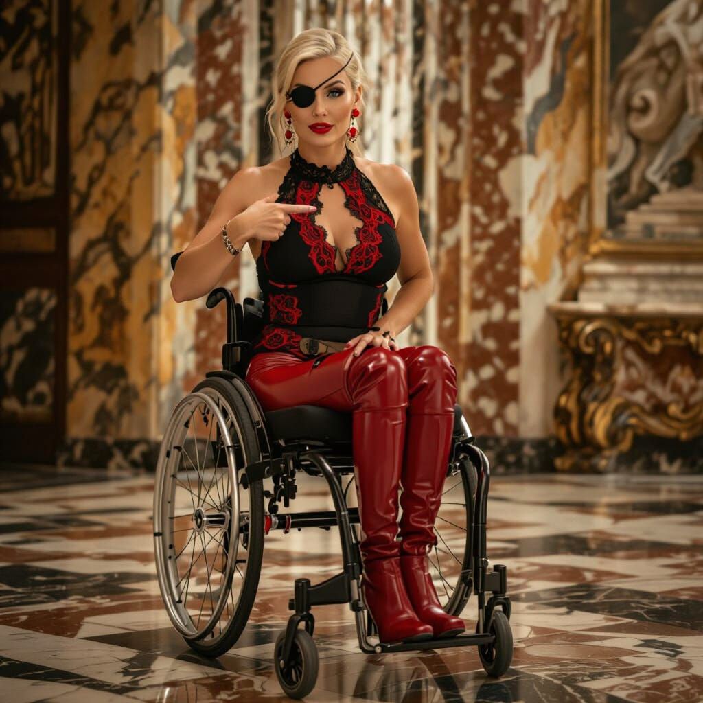 Confident Woman in Wheelchair in Italian Palace