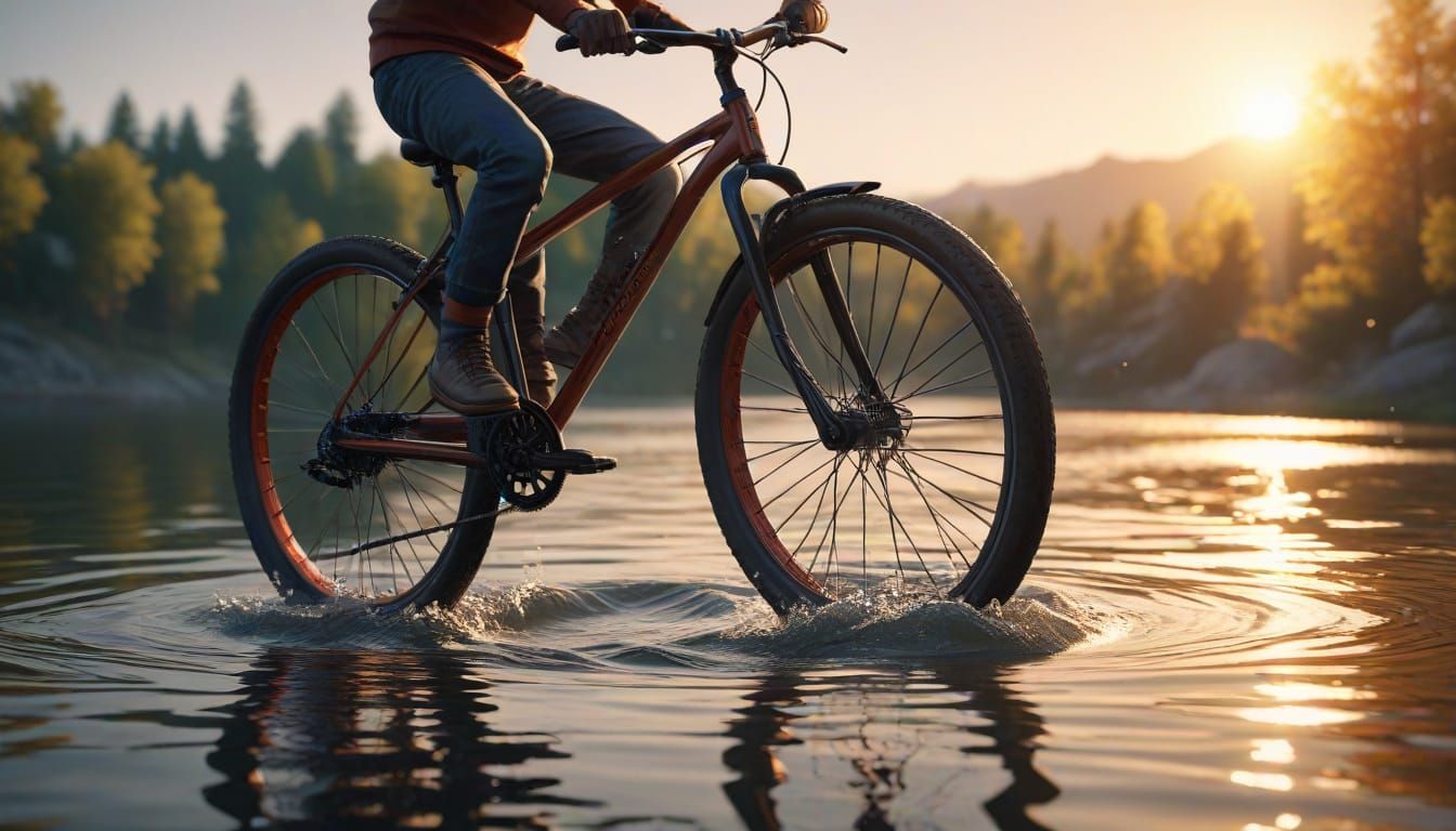 Equilibrist on a Sunset River Crossing in Hyper-Realistic Di...