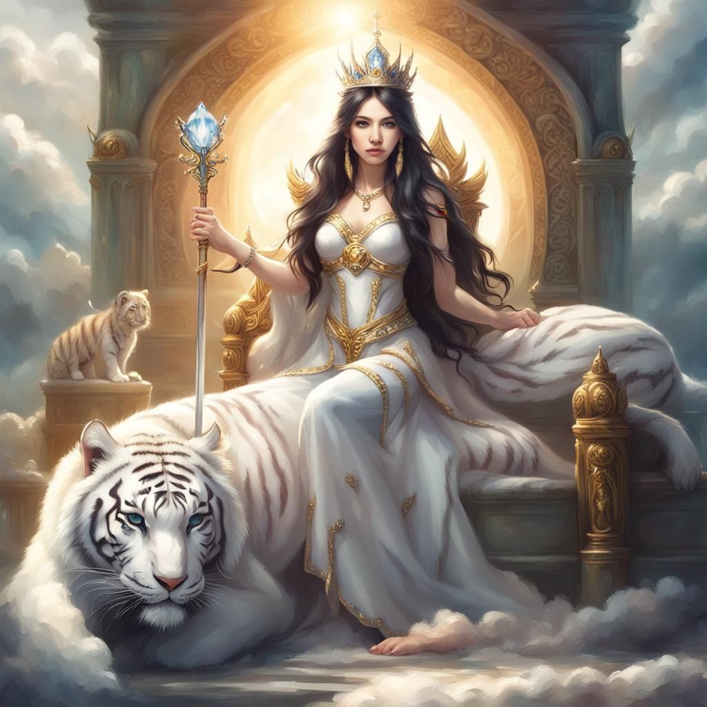 Princess with Crystal Crown and Mythical Creature