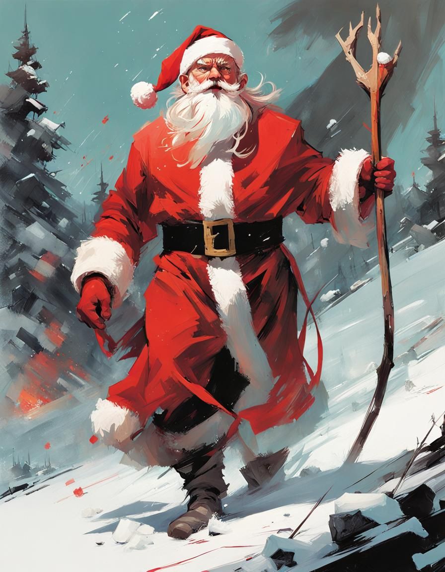 Santa Claus as Battle Druid in Snowy Battlefield