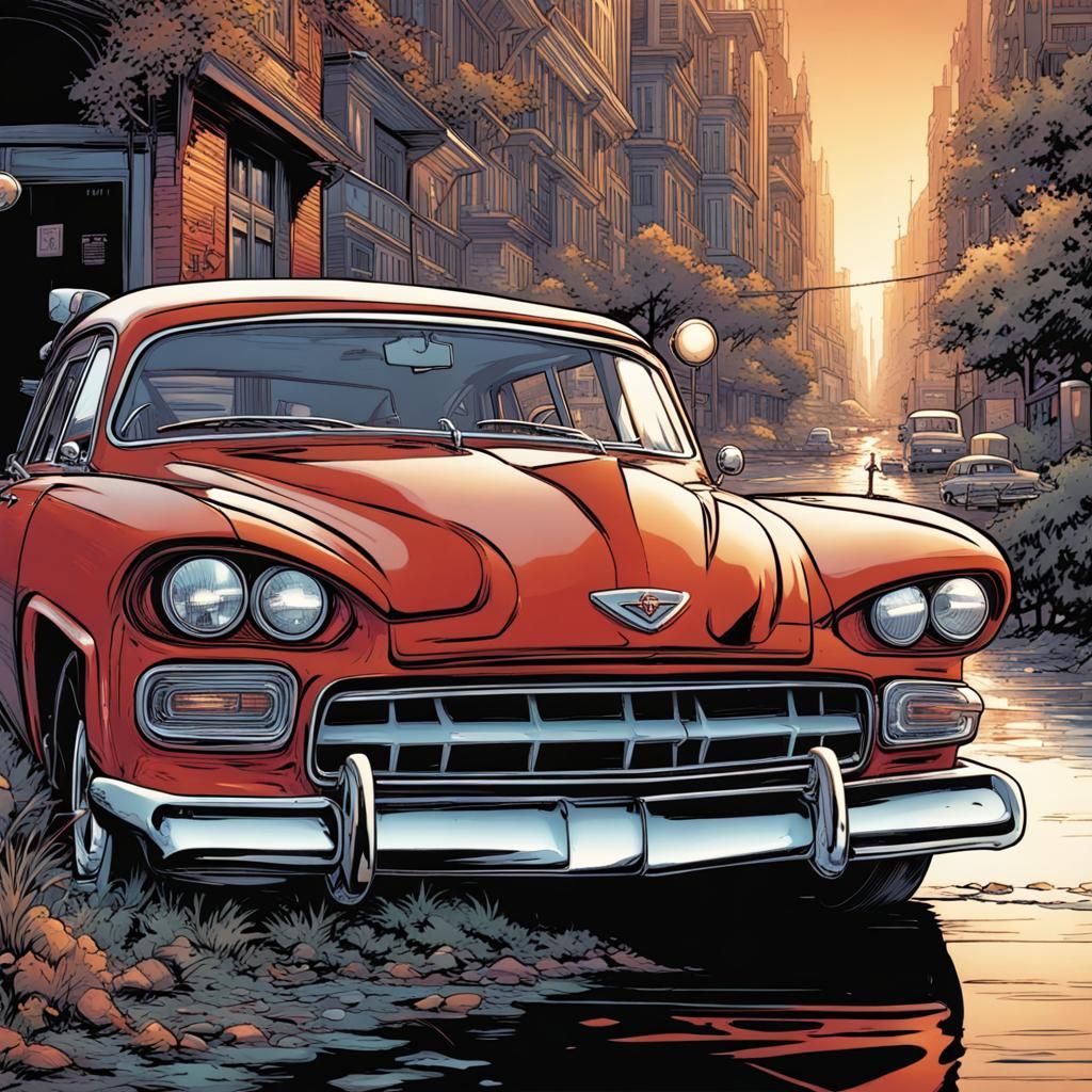 Dynamic Car Illustration in Comic Book Style
