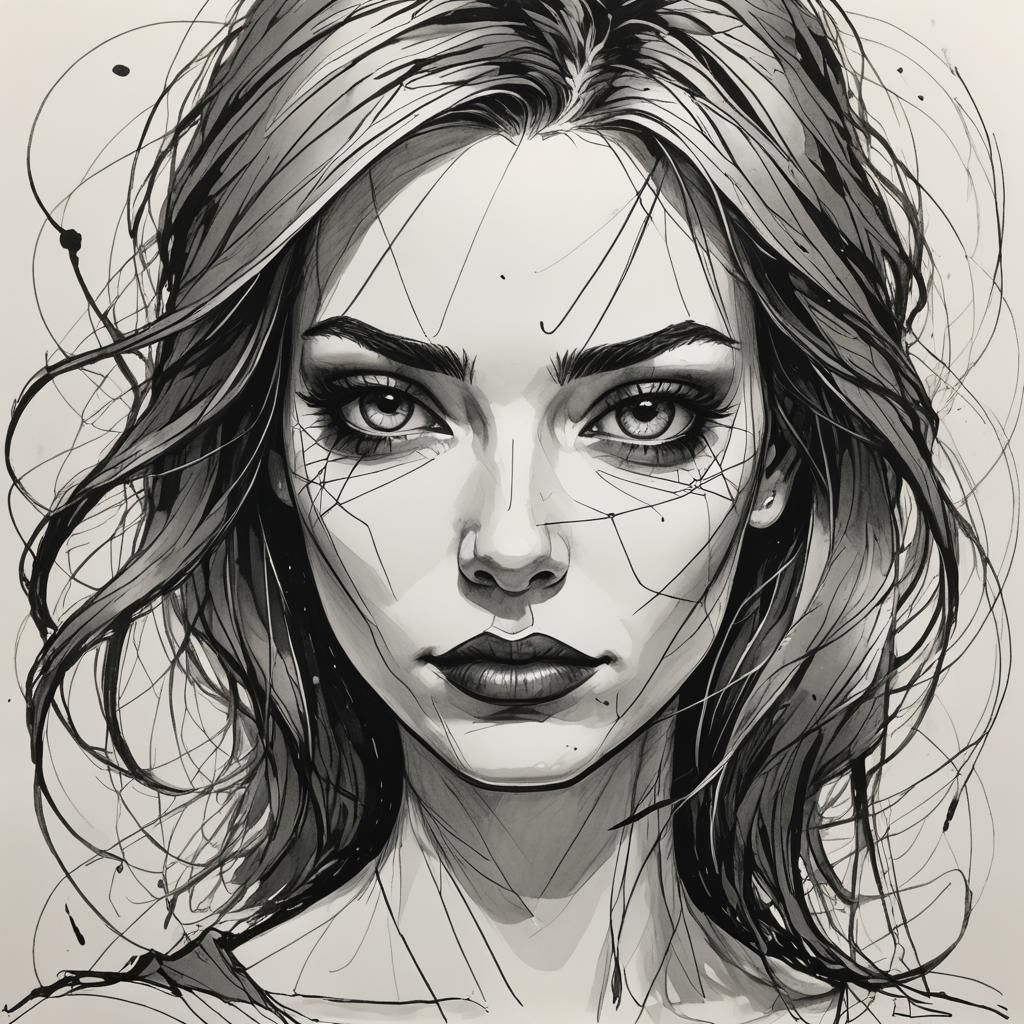 Stylized Portrait of a Beautiful Girl: Hand-Drawn Doodle
