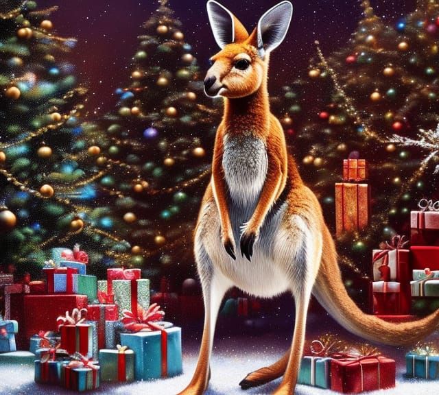 Kangaroo Celebrates Christmas: Hyperrealistic Matte Painting
