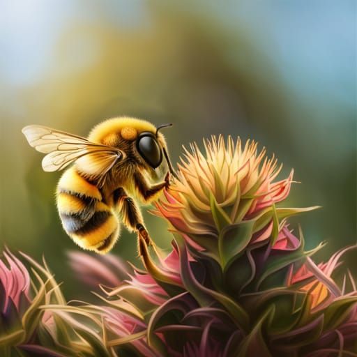 Detailed Close-Up of a Cute Fuzzy Honey Bee