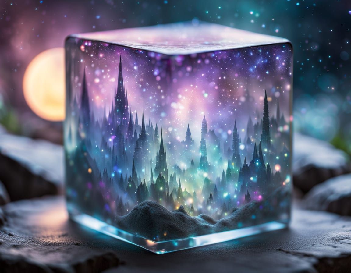 Ethereal Iridescent Fairy Realm within Glass Cubes