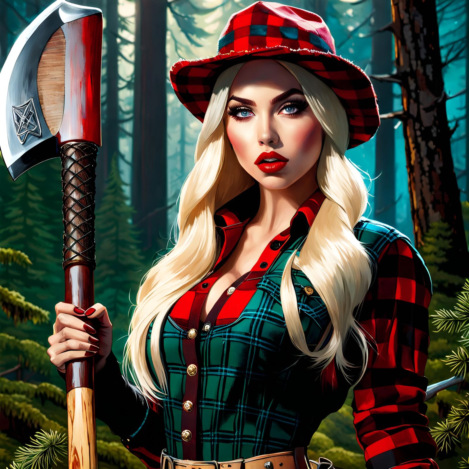 Lumberjack Woman Portrait in Classic Style