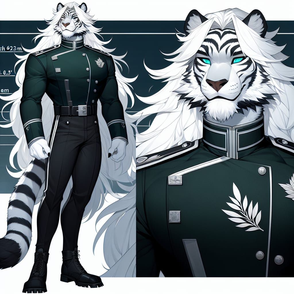 Towering Tiger-Human Hybrid in Dark Green Federation Uniform