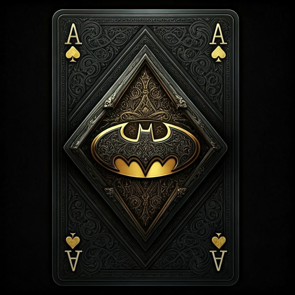 Pixelated Ace Playing Card with Intricate Batman Logo in Met...