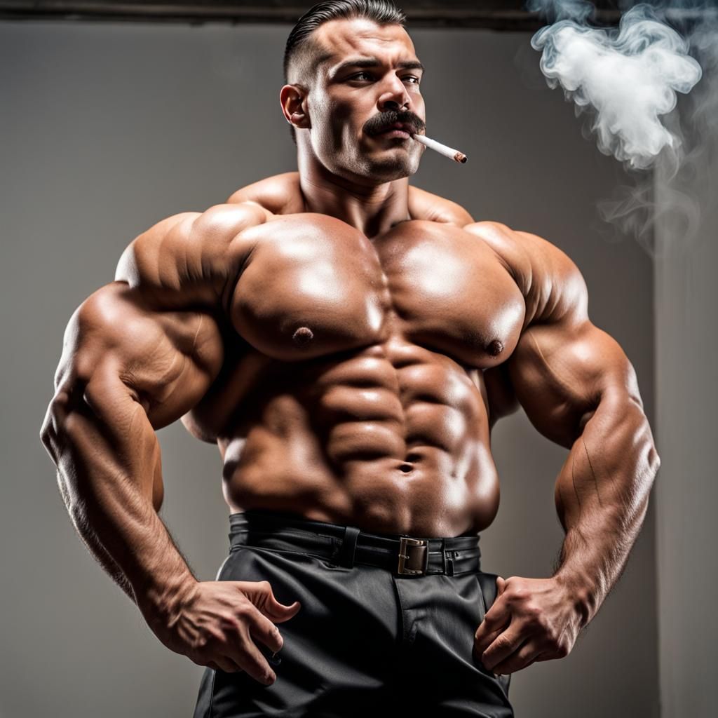 Lebanese Bodybuilder as Policeman with Cigarette