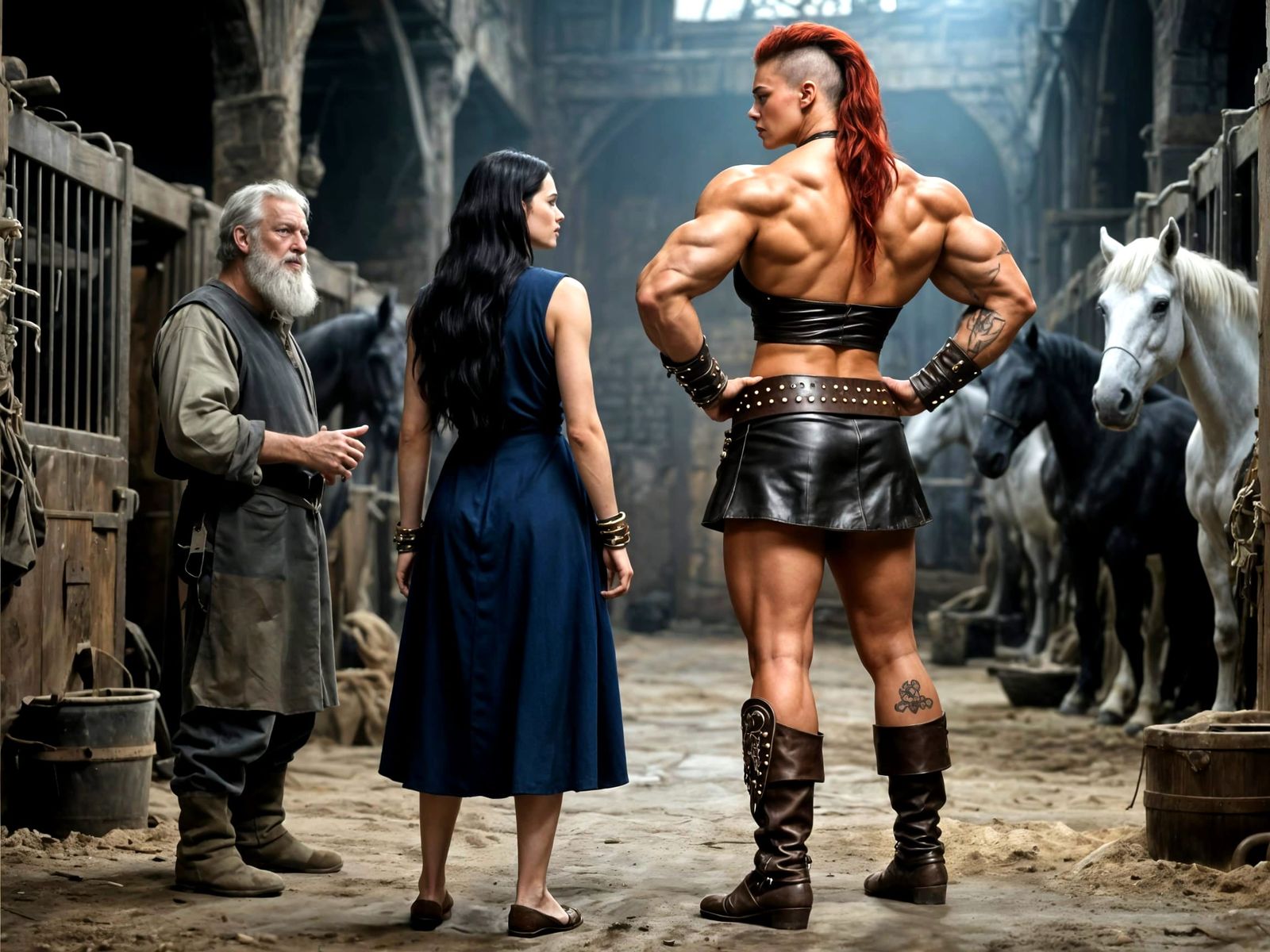 Amazonian Warrior Meets Stable Master in Medieval Stables