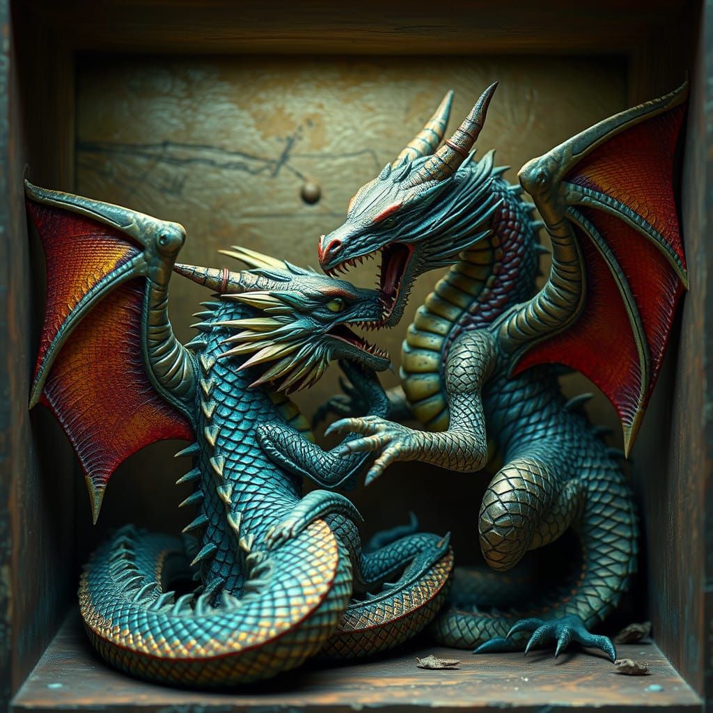 Majestic Dragons Clash in a Tiny, Intricately Detailed Box