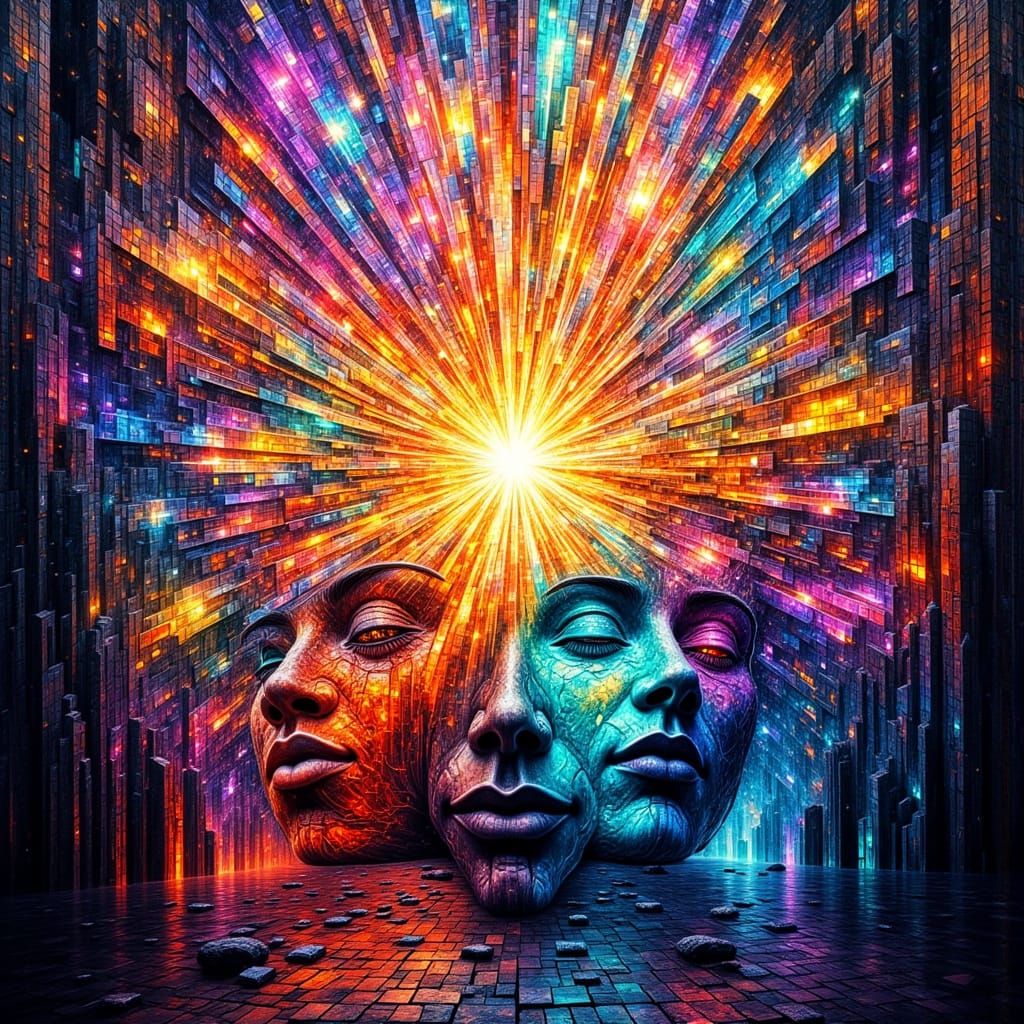 Stained Glass Explosion: Cyberpunk Fractal Art