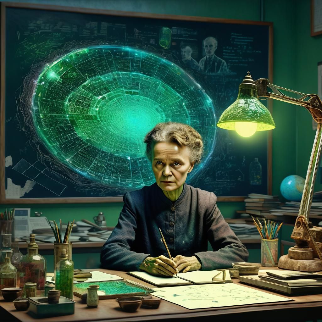 Marie Curie Studying Radium, Entangled Intricate Detail